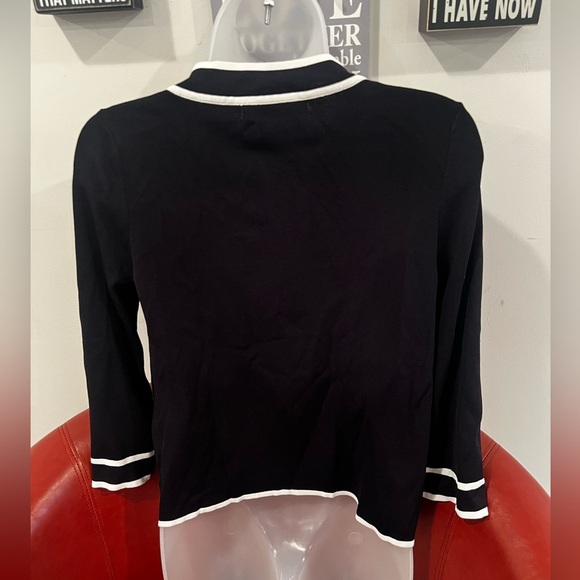 Grace Black & White Trim Open Front Cardigan - Size S - Picture 10 of 10